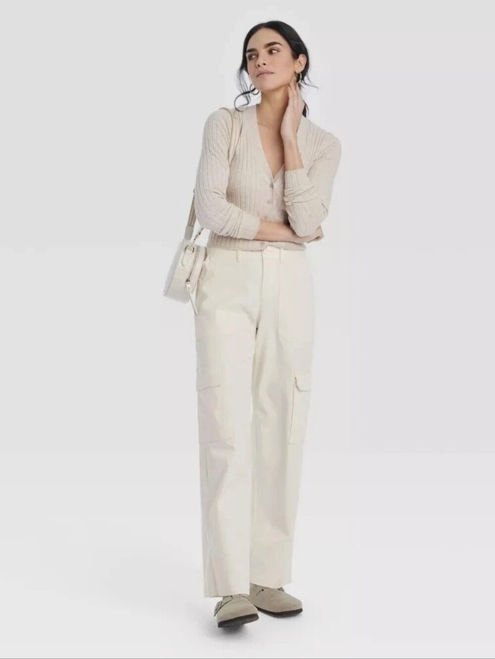 Universal Thread Cream Wide Leg Utility Cargo Pants - Size 6 NWOT